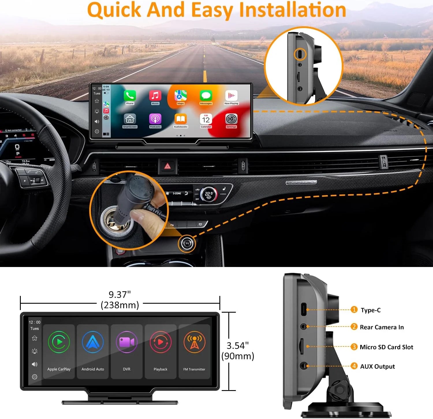 Max Portable 10.26" Carplay/Android Auto Car Display Screen